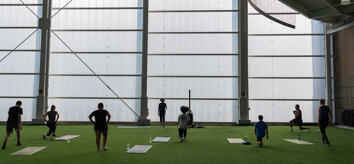 The Field House, a hub of student activity in the Powerhouse student union, hosts sports team practices and group fitness classes.