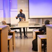 Jalen Ponder'25 gives a presentation on The Hard Work of Being Lazy, focusing on the importance of taking ...