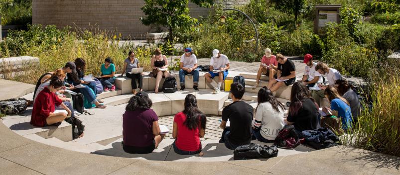On nice days classes are often held in Science Center Garden.